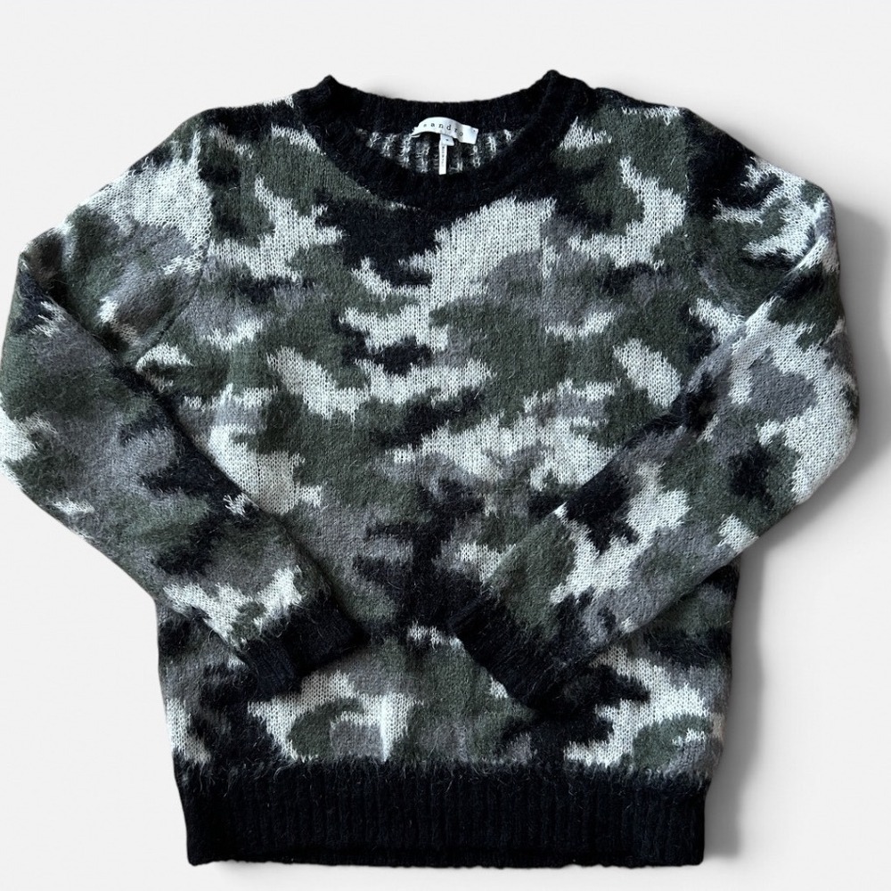 Sandro Paris Womens Mohair Blend Camouflage Crewneck Sweater Green Grey Size 2